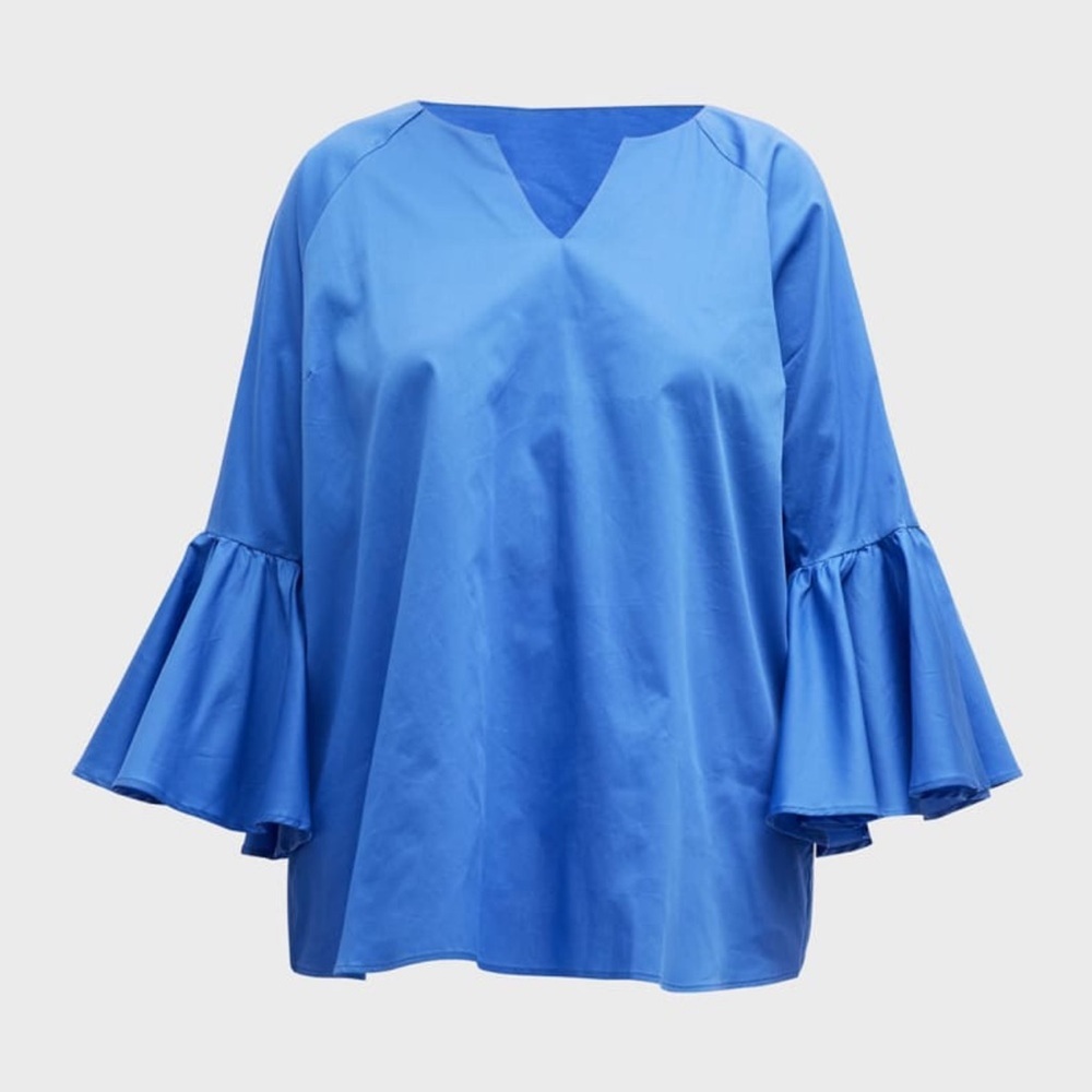 Harshman Plus Size Zenaida Bell-Sleeve Cotton Blouse indigo Blue NWT SZ 3X - Picture 7 of 8